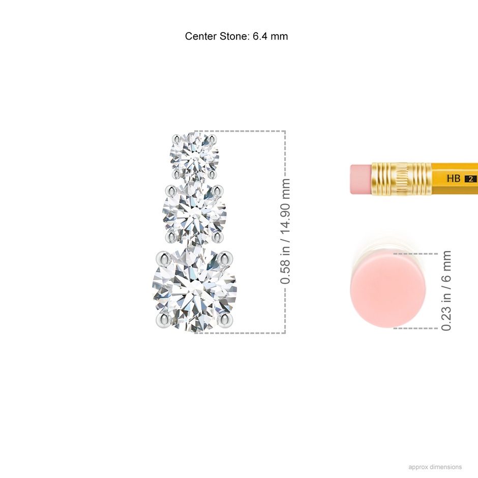 6.4mm FGVS Lab-Grown Diamond Three Stone Pendant in White Gold ruler