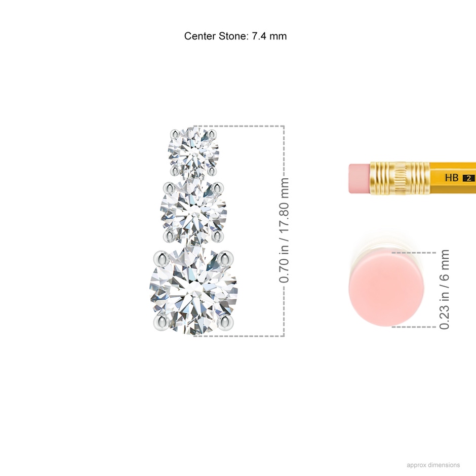7.4mm FGVS Lab-Grown Diamond Three Stone Pendant in White Gold ruler