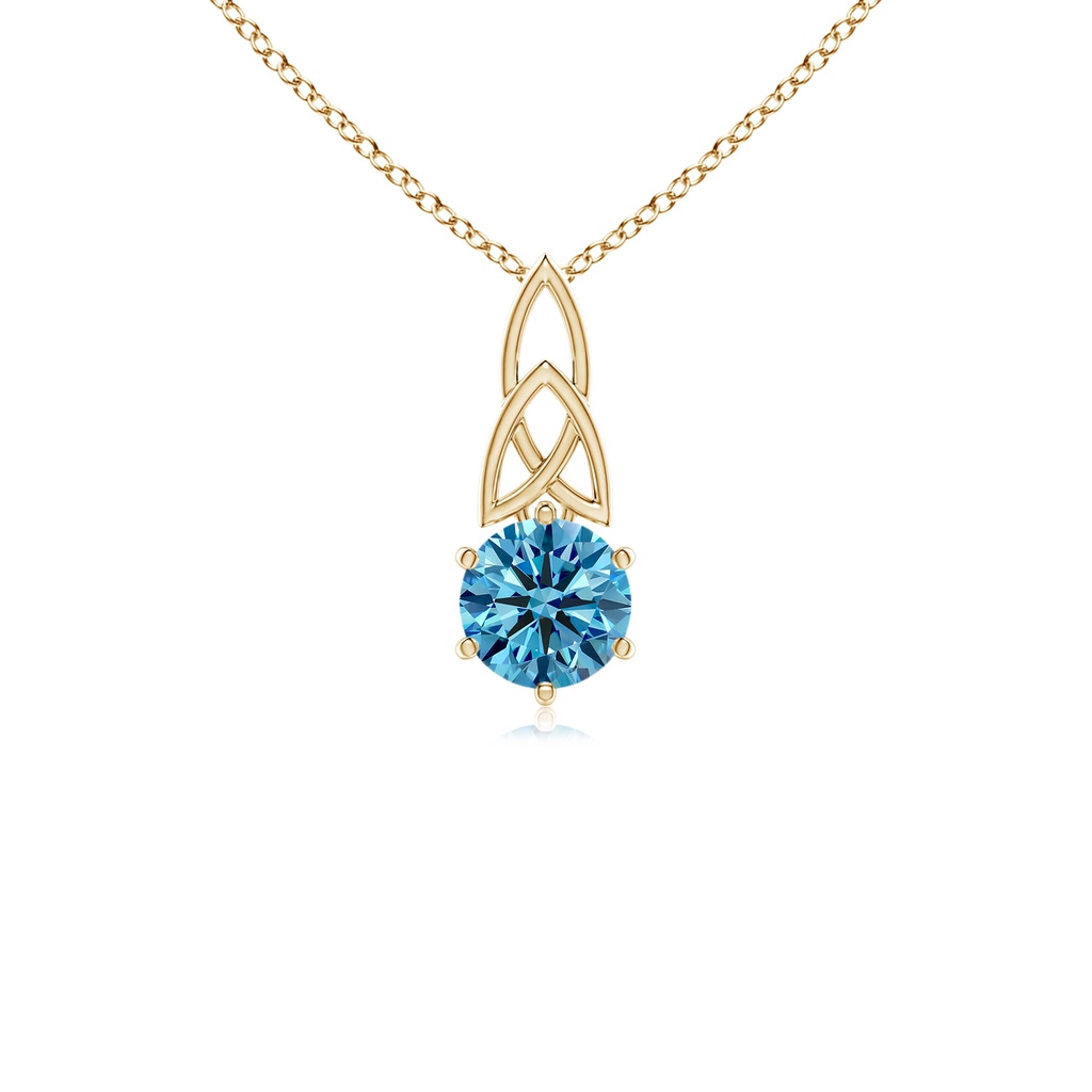 5.1mm Labgrown Solitaire Round Lab-Grown Fancy Intense Blue Diamond Celtic Knot Pendant in Yellow Gold