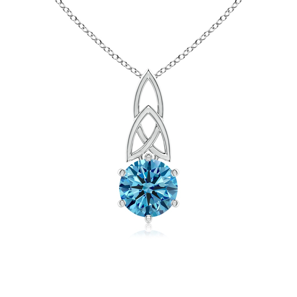 6.5mm Labgrown Solitaire Round Lab-Grown Fancy Intense Blue Diamond Celtic Knot Pendant in White Gold