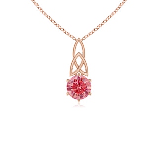 5.1mm Labgrown Solitaire Round Lab-Grown Fancy Intense Pink Diamond Celtic Knot Pendant in Rose Gold