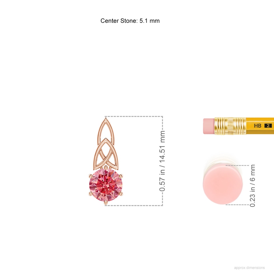 5.1mm Labgrown Solitaire Round Lab-Grown Fancy Intense Pink Diamond Celtic Knot Pendant in Rose Gold ruler