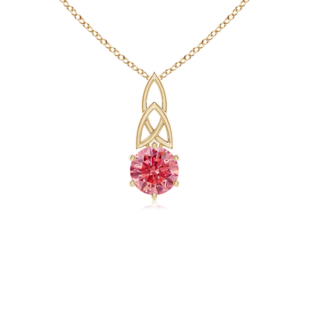 5.1mm Labgrown Solitaire Round Lab-Grown Fancy Intense Pink Diamond Celtic Knot Pendant in Yellow Gold