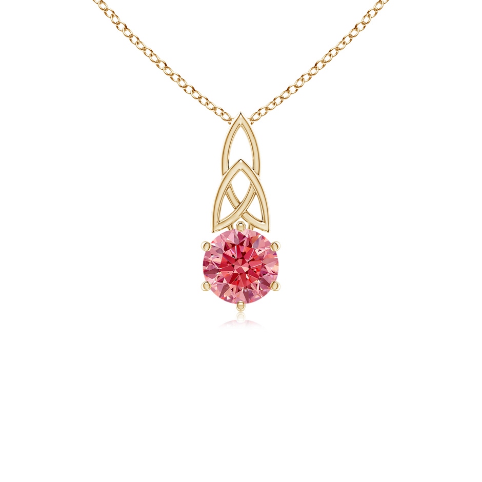 5.1mm Labgrown Solitaire Round Lab-Grown Fancy Intense Pink Diamond Celtic Knot Pendant in Yellow Gold 