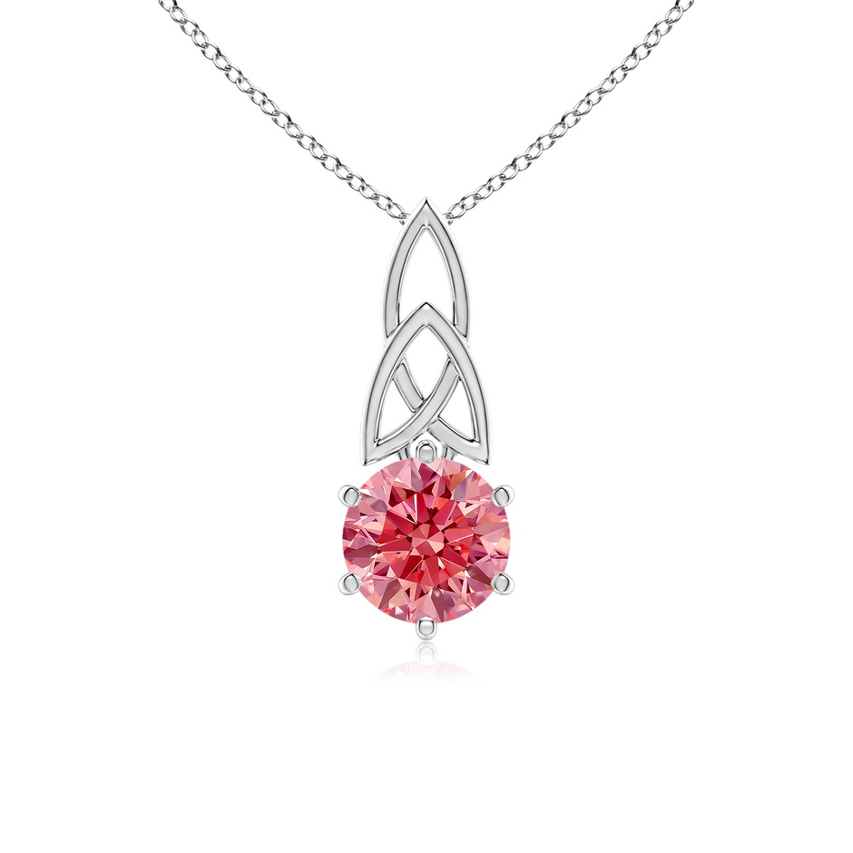 6.5mm Labgrown Solitaire Round Lab-Grown Fancy Intense Pink Diamond Celtic Knot Pendant in 18K White Gold 