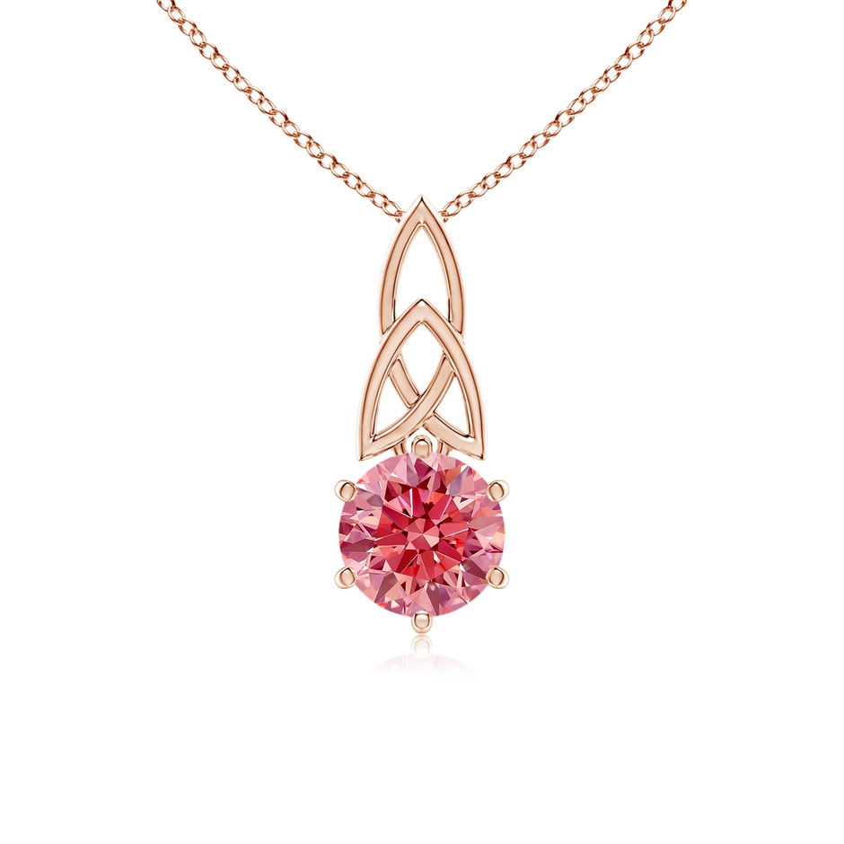 6.5mm Labgrown Solitaire Round Lab-Grown Fancy Intense Pink Diamond Celtic Knot Pendant in Rose Gold 