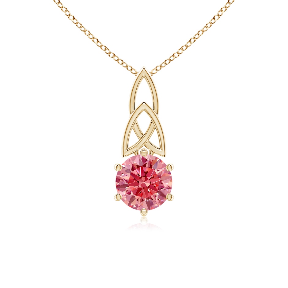 6.5mm Labgrown Solitaire Round Lab-Grown Fancy Intense Pink Diamond Celtic Knot Pendant in Yellow Gold 