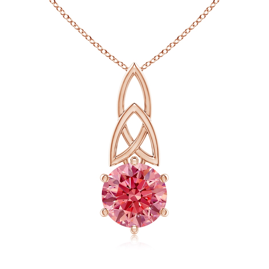 8mm Labgrown Solitaire Round Lab-Grown Fancy Intense Pink Diamond Celtic Knot Pendant in Rose Gold 