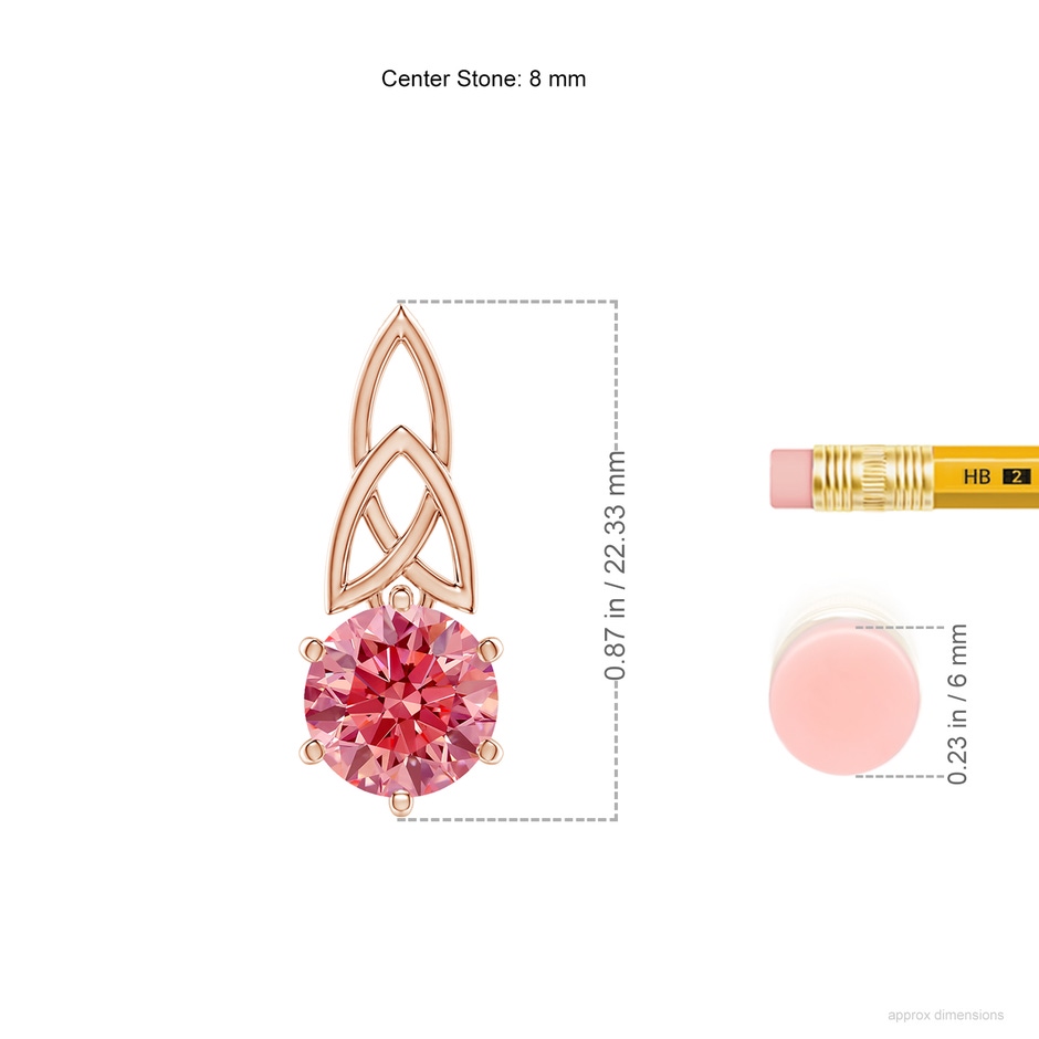 8mm Labgrown Solitaire Round Lab-Grown Fancy Intense Pink Diamond Celtic Knot Pendant in Rose Gold ruler
