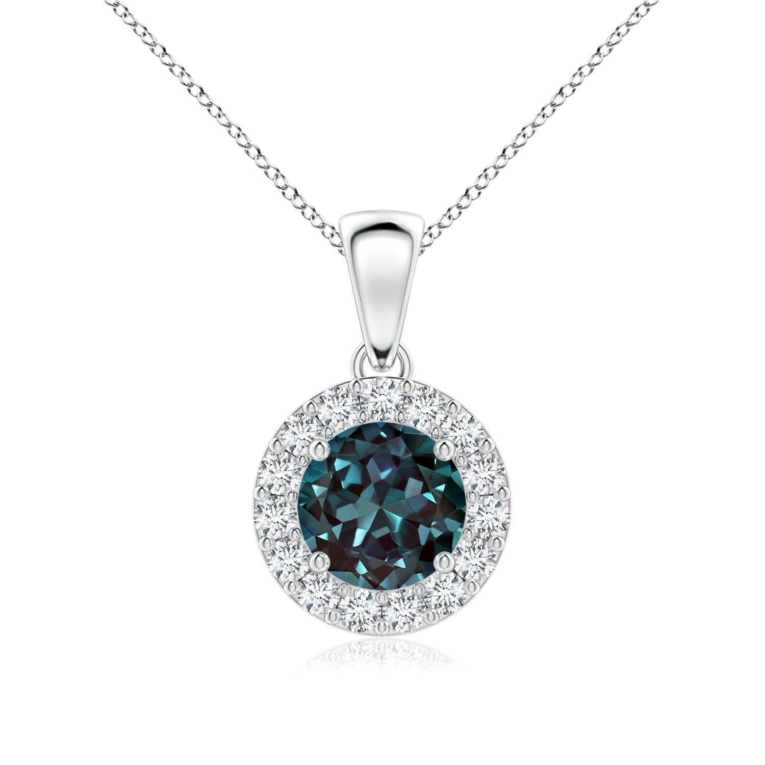 6mm Labgrown Round Lab-Grown Alexandrite and Diamond Halo Pendant in 18CT White Gold