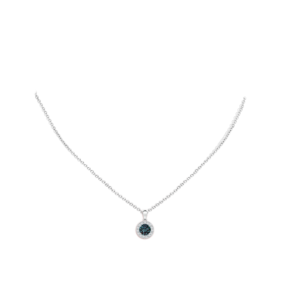 6mm Labgrown Round Lab-Grown Alexandrite and Diamond Halo Pendant in 18K White Gold pen