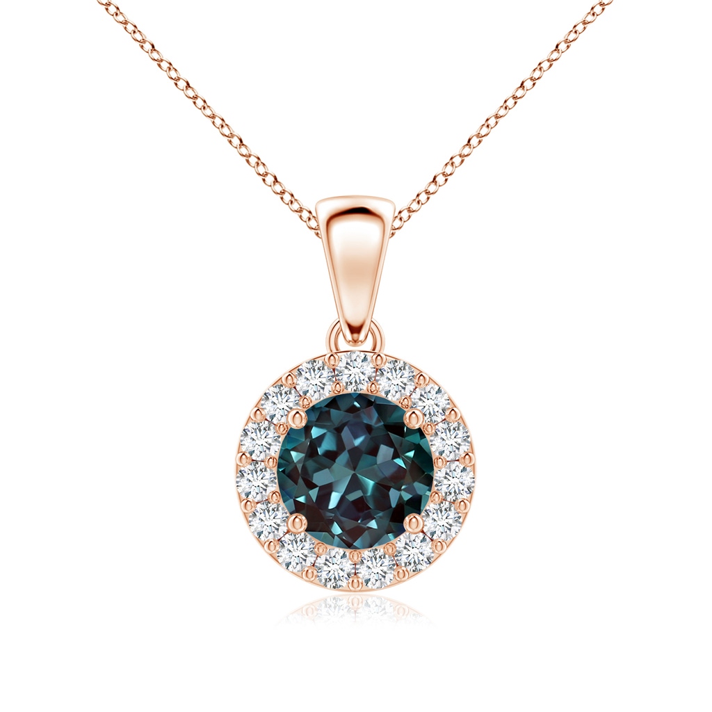 6mm Labgrown Round Lab-Grown Alexandrite and Diamond Halo Pendant in Rose Gold