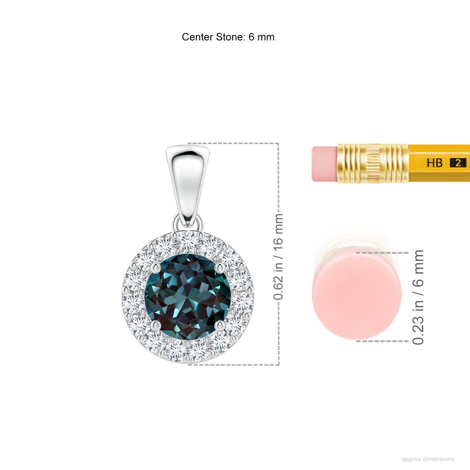 6mm Labgrown Round Lab-Grown Alexandrite and Diamond Halo Pendant in White Gold - ruler