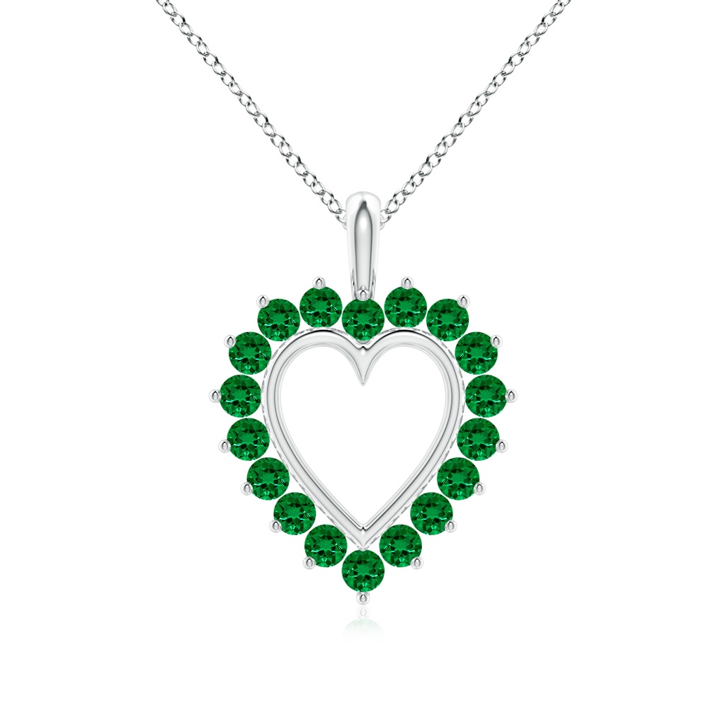 2mm Labgrown Lab-Grown-Emerald Open Heart V-Bale Pendant in White Gold