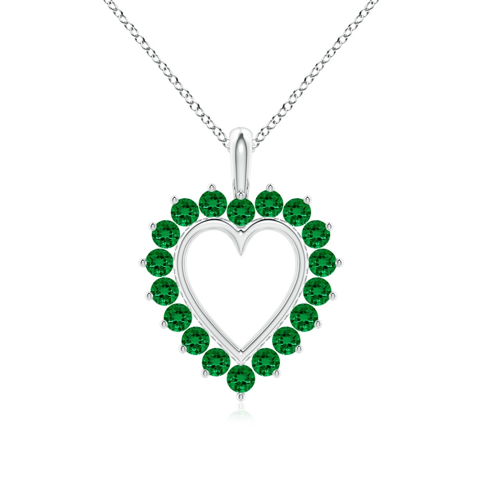 2mm Labgrown Lab-Grown-Emerald Open Heart V-Bale Pendant in White Gold 