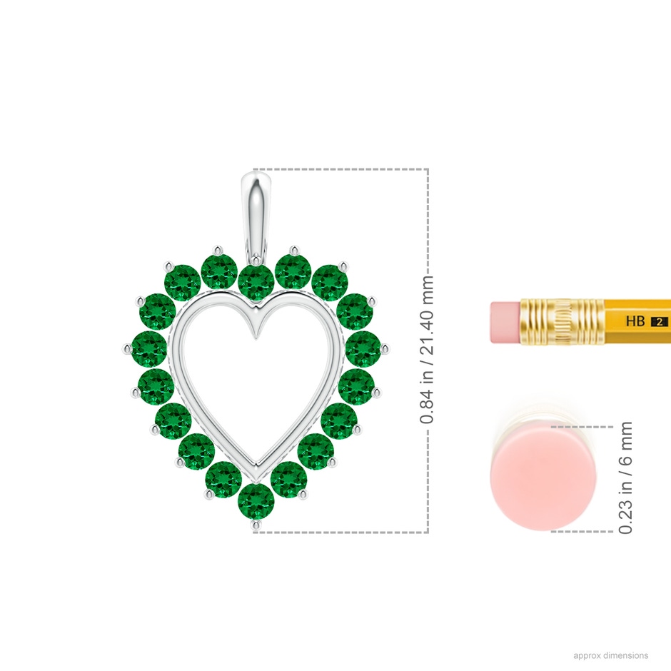 2mm Labgrown Lab-Grown-Emerald Open Heart V-Bale Pendant in White Gold ruler