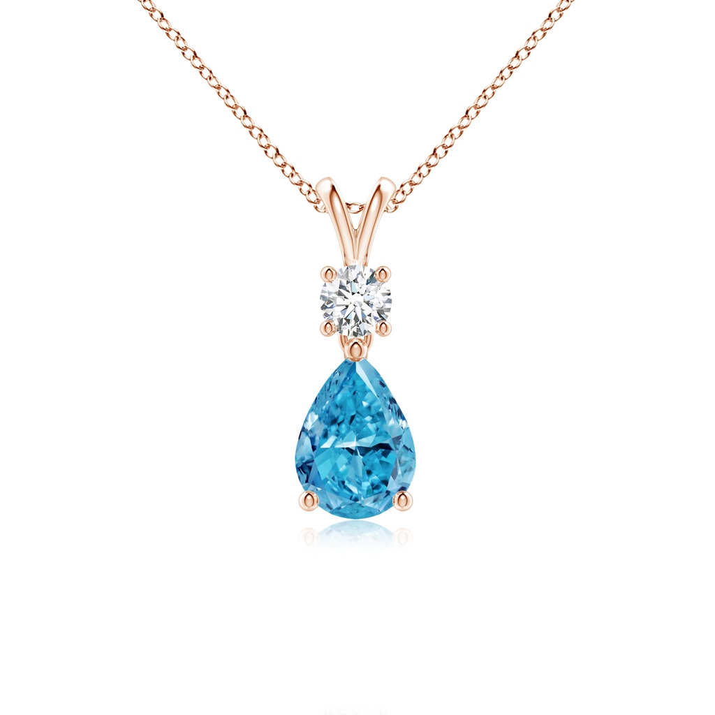 7x5mm Labgrown Pear-Shaped Lab-Grown Fancy Intense Blue Diamond V-Bale Pendant in Rose Gold