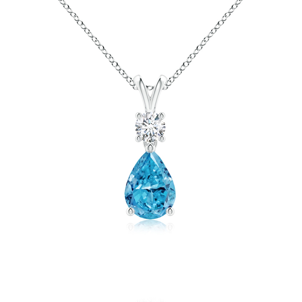 7x5mm Labgrown Pear-Shaped Lab-Grown Fancy Intense Blue Diamond V-Bale Pendant in White Gold