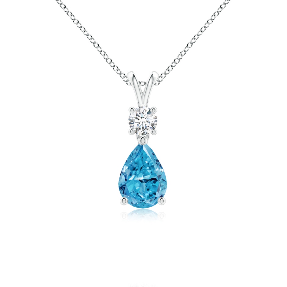 7x5mm Labgrown Pear-Shaped Lab-Grown Fancy Intense Blue Diamond V-Bale Pendant in White Gold 