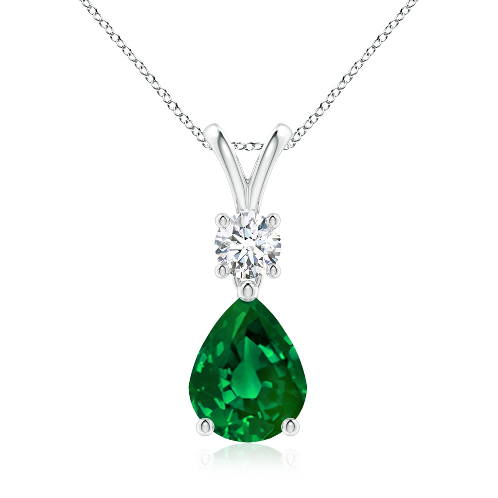 9x7mm Labgrown Lab-Grown Pear-Shaped Emerald V-Bale Pendant in White Gold