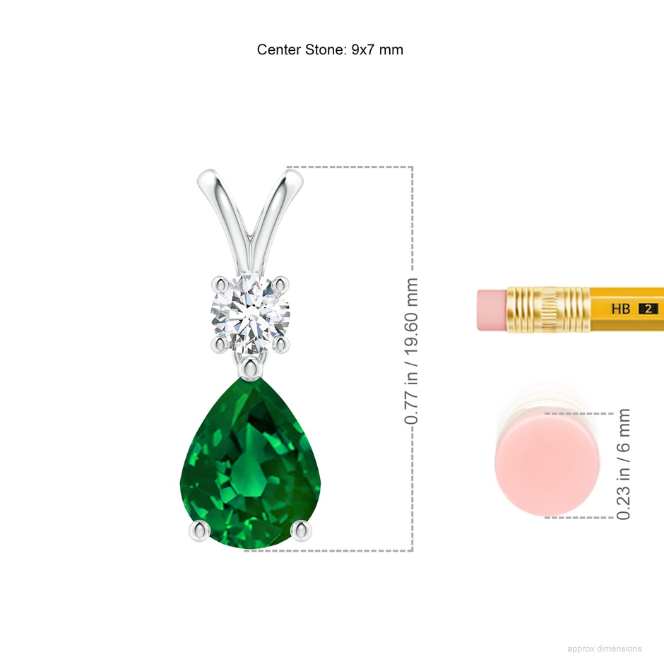 9x7mm Labgrown Lab-Grown Pear-Shaped Emerald V-Bale Pendant in White Gold ruler