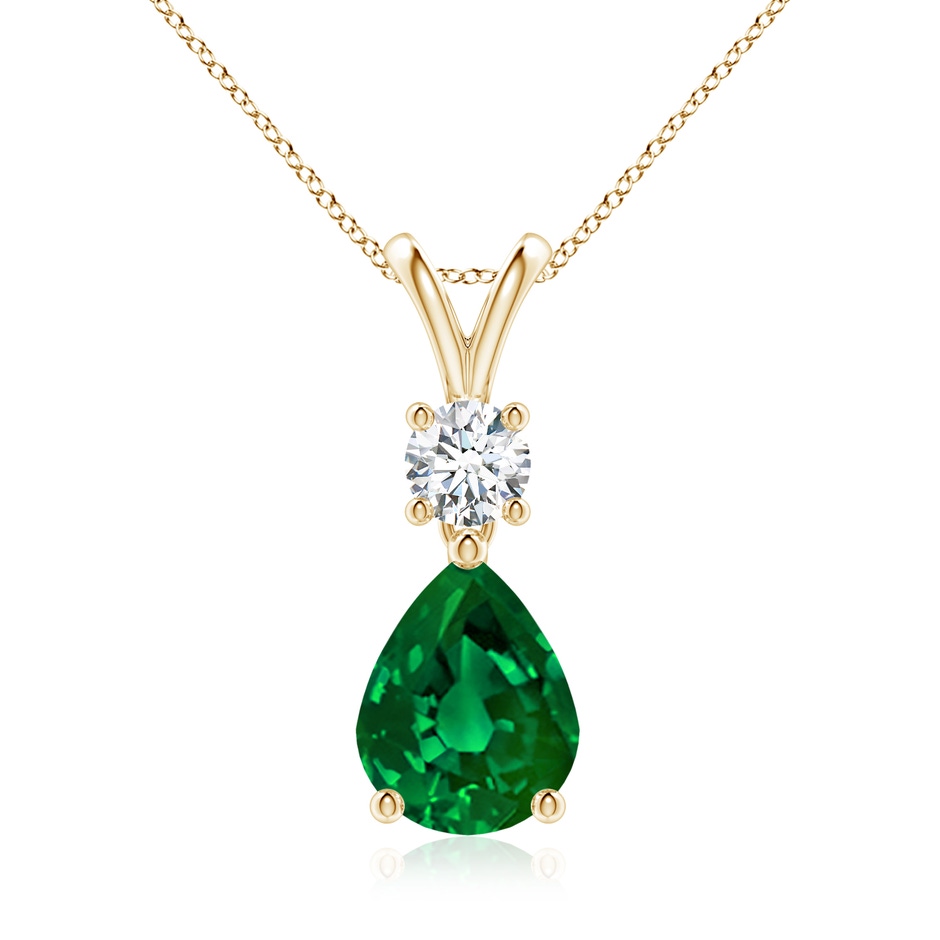 9x7mm Labgrown Lab-Grown Pear-Shaped Emerald V-Bale Pendant in Yellow Gold 