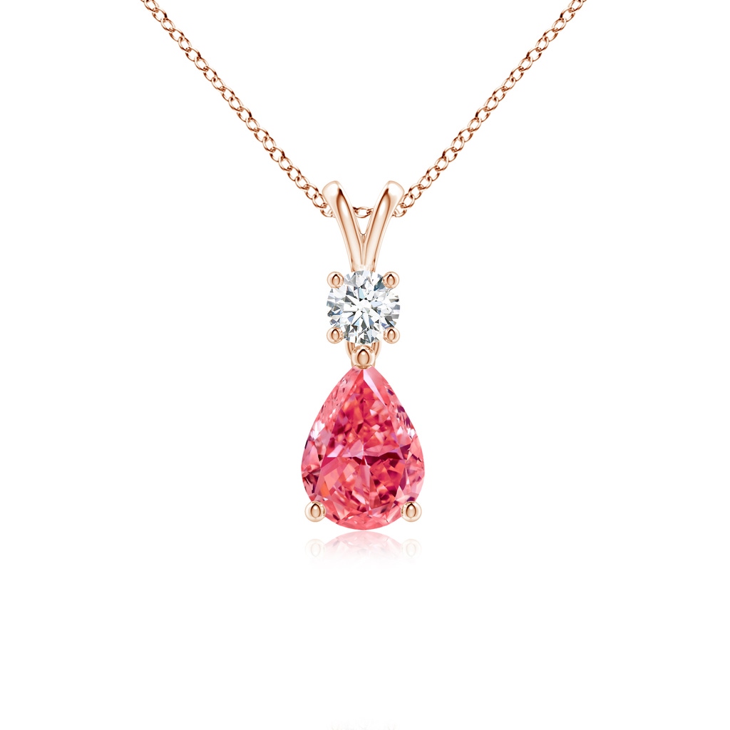 7x5mm Labgrown Pear-Shaped Lab-Grown Fancy Intense Pink Diamond V-Bale Pendant in Rose Gold