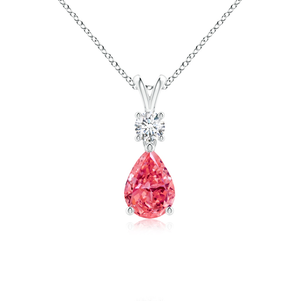 7x5mm Labgrown Pear-Shaped Lab-Grown Fancy Intense Pink Diamond V-Bale Pendant in White Gold