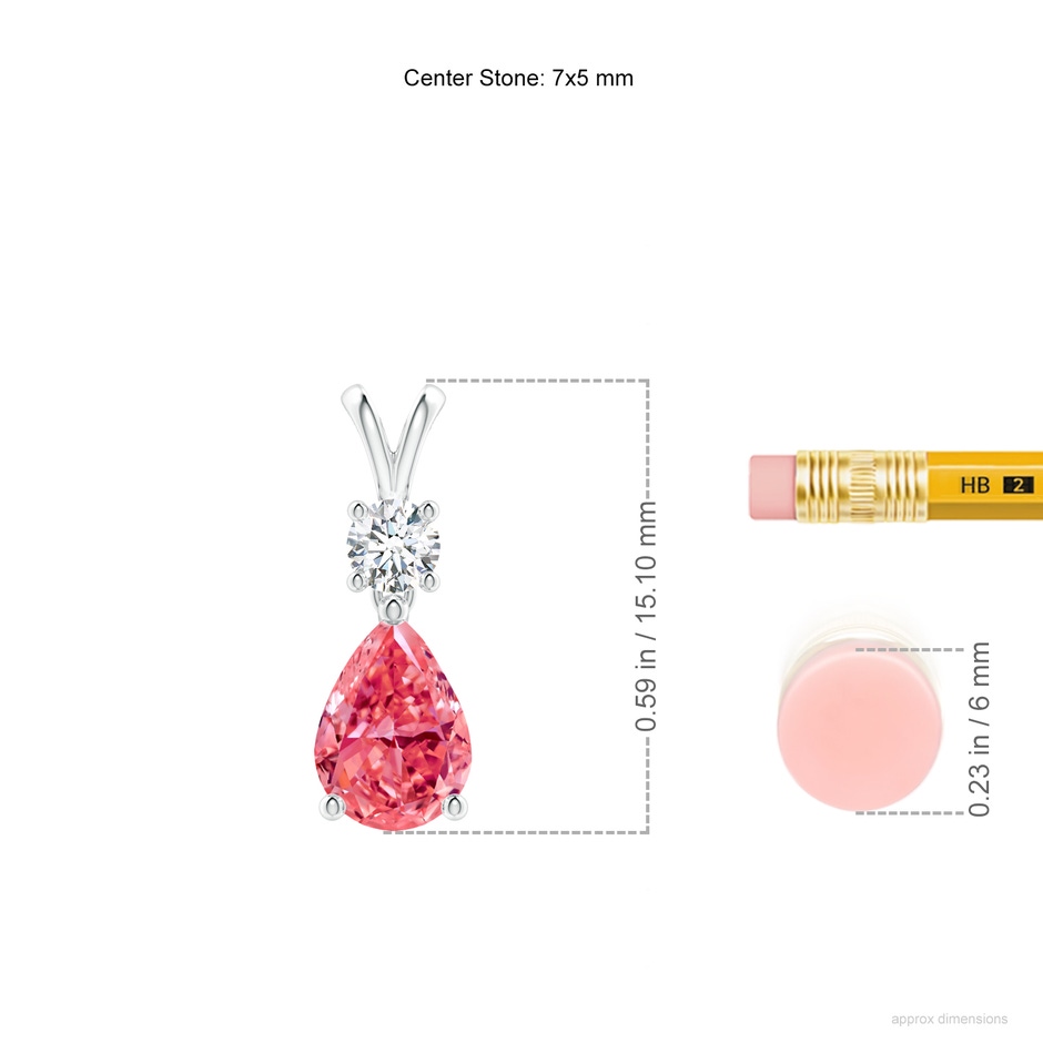 7x5mm Labgrown Pear-Shaped Lab-Grown Fancy Intense Pink Diamond V-Bale Pendant in White Gold ruler