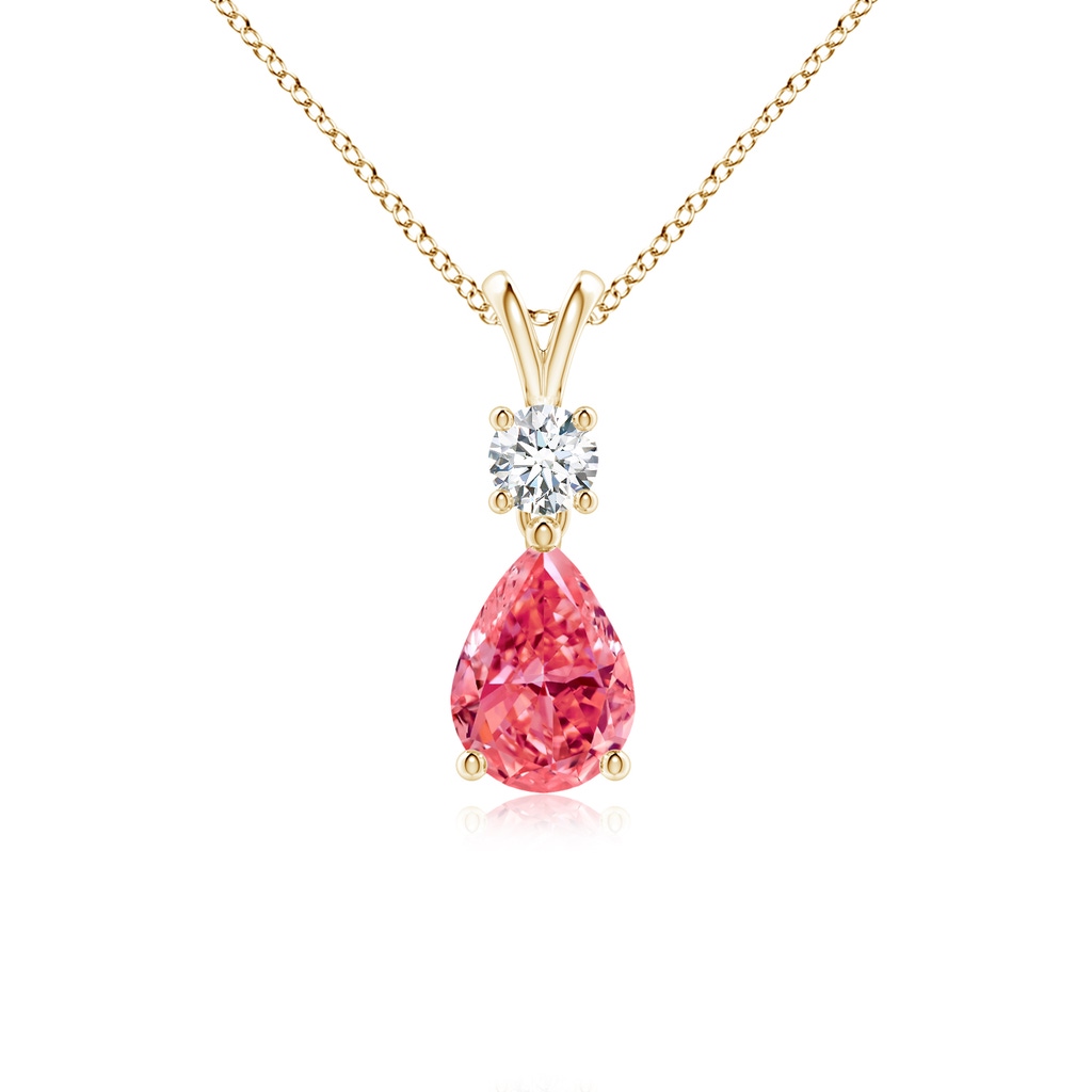 7x5mm Labgrown Pear-Shaped Lab-Grown Fancy Intense Pink Diamond V-Bale Pendant in Yellow Gold