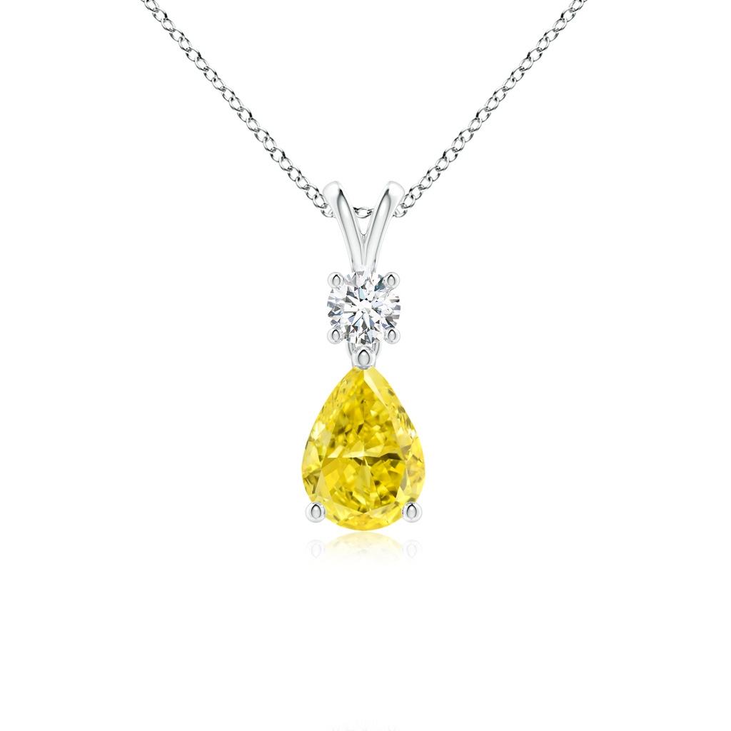 7x5mm Labgrown Pear-Shaped Lab-Grown Fancy Intense Yellow Diamond V-Bale Pendant in White Gold