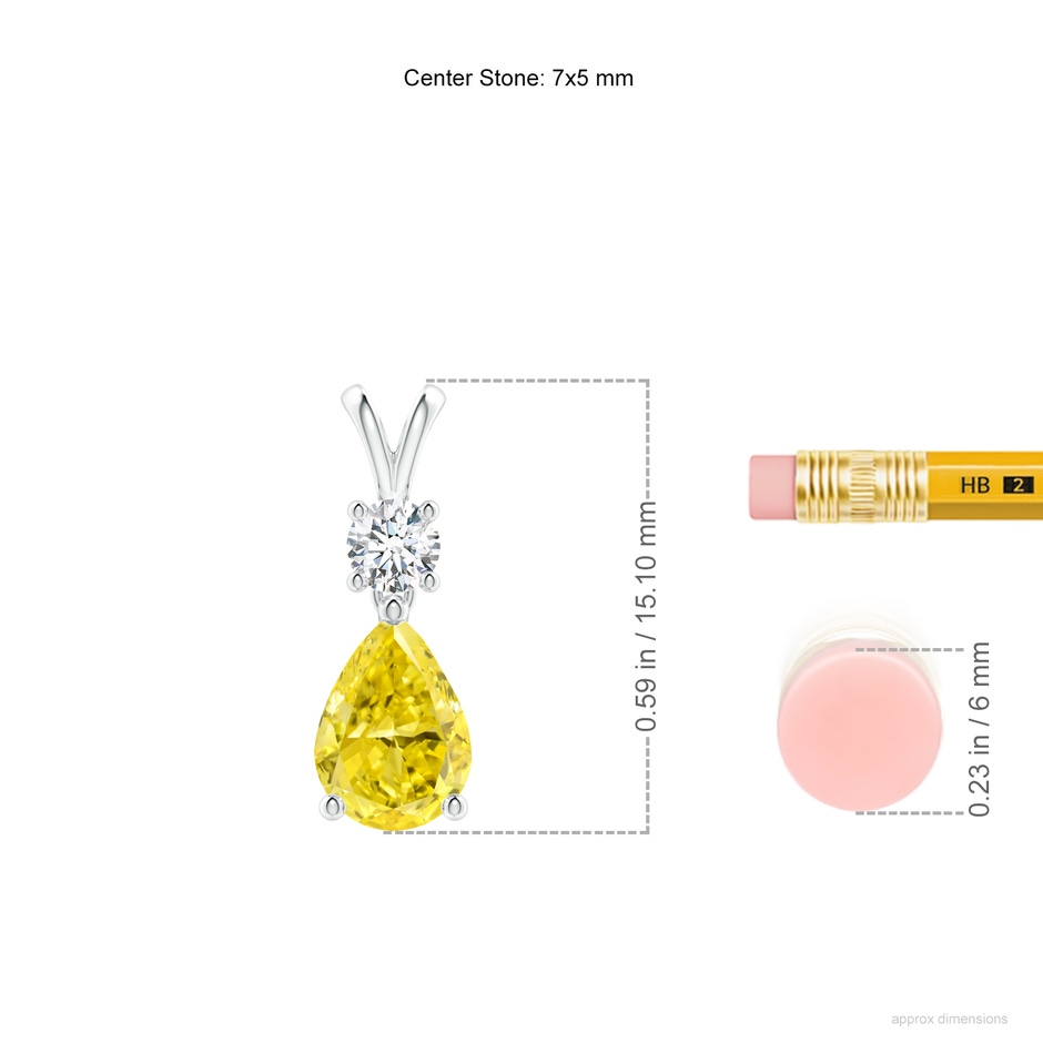 7x5mm Labgrown Pear-Shaped Lab-Grown Fancy Intense Yellow Diamond V-Bale Pendant in White Gold ruler