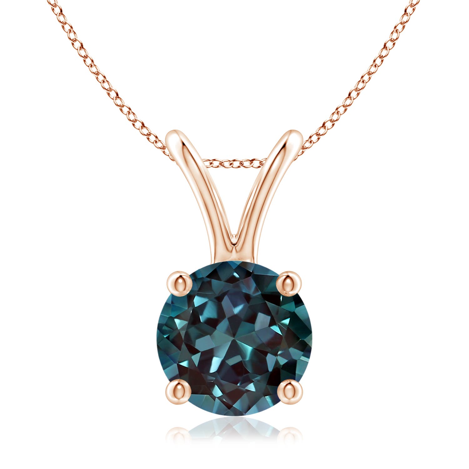 7mm Labgrown Round Lab-Grown Alexandrite Solitaire V-Bale Pendant in 18CT Rose Gold