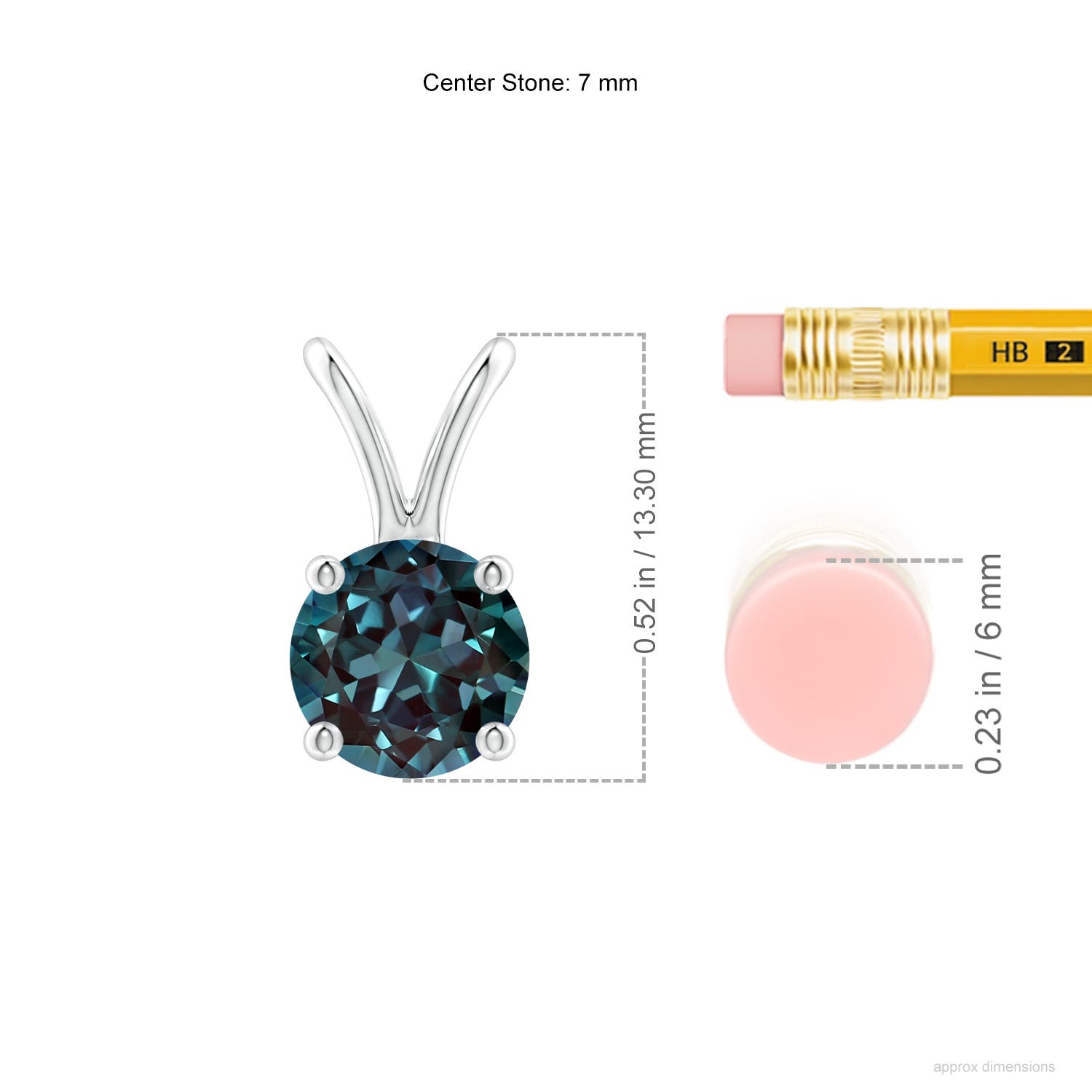 7mm Labgrown Round Lab-Grown Alexandrite Solitaire V-Bale Pendant in White Gold - ruler
