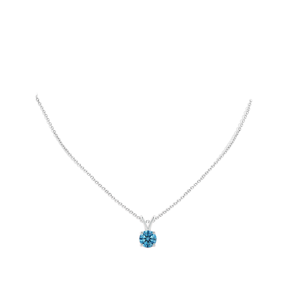 6.4mm Labgrown Round Lab-Grown Fancy Intense Blue Diamond Solitaire V-Bale Pendant in White Gold pen