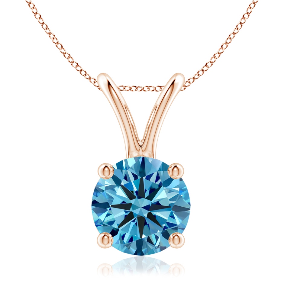 8.1mm Labgrown Round Lab-Grown Fancy Intense Blue Diamond Solitaire V-Bale Pendant in Rose Gold 