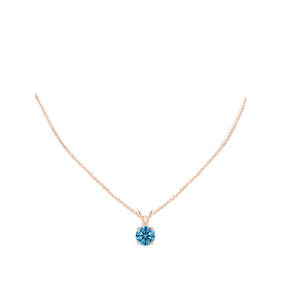 8.1mm Labgrown Round Lab-Grown Fancy Intense Blue Diamond Solitaire V-Bale Pendant in Rose Gold pen