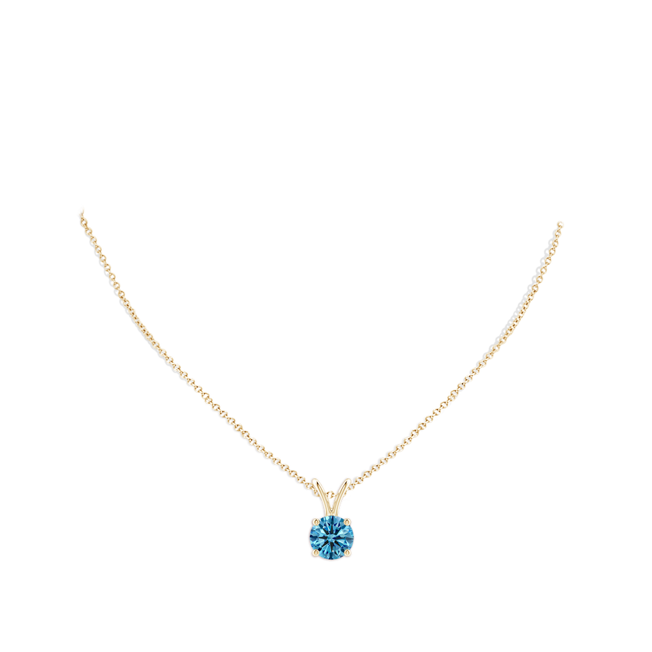 8.1mm Labgrown Round Lab-Grown Fancy Intense Blue Diamond Solitaire V-Bale Pendant in Yellow Gold pen