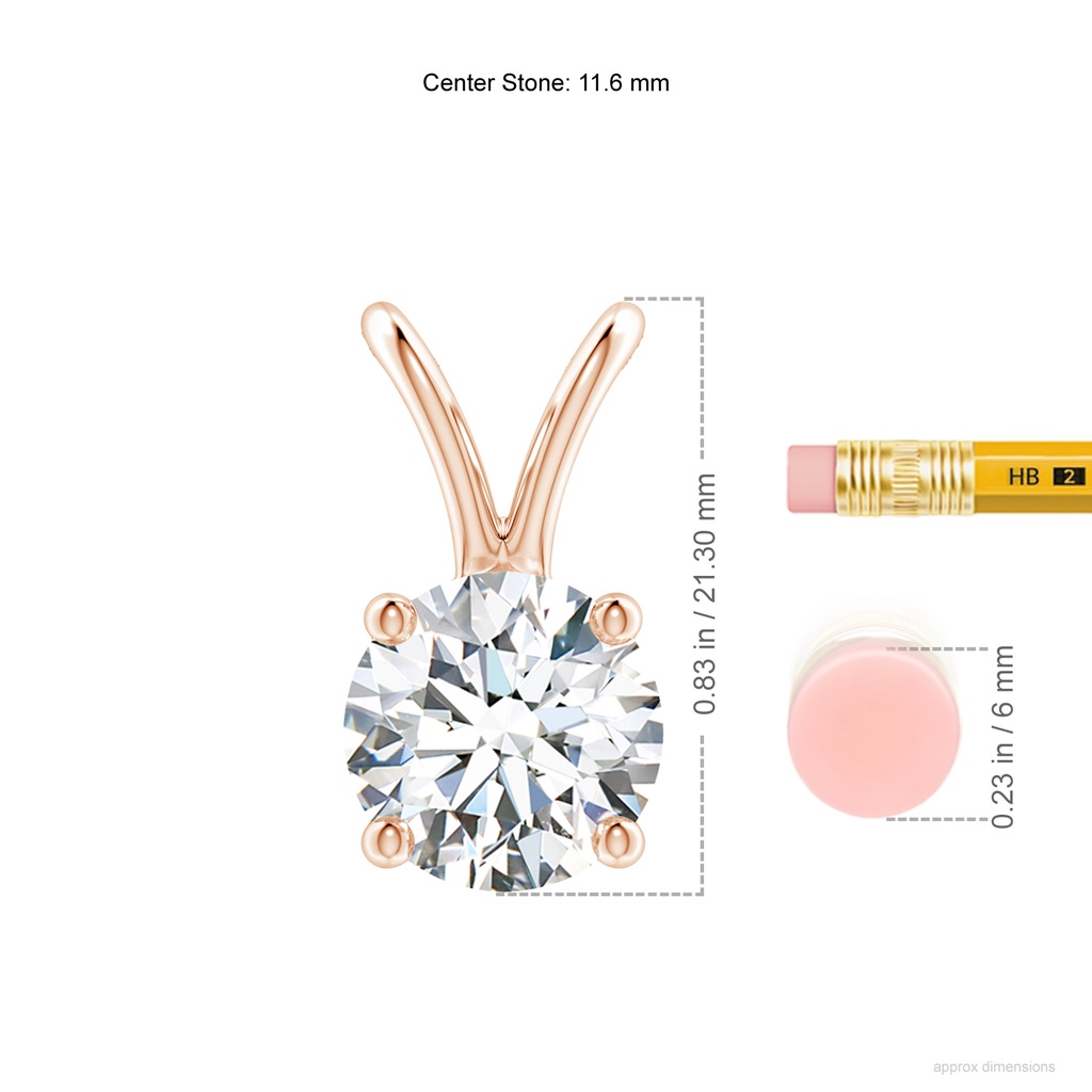 11.6mm FGVS Lab-Grown Round Diamond Solitaire V-Bale Pendant in Rose Gold ruler