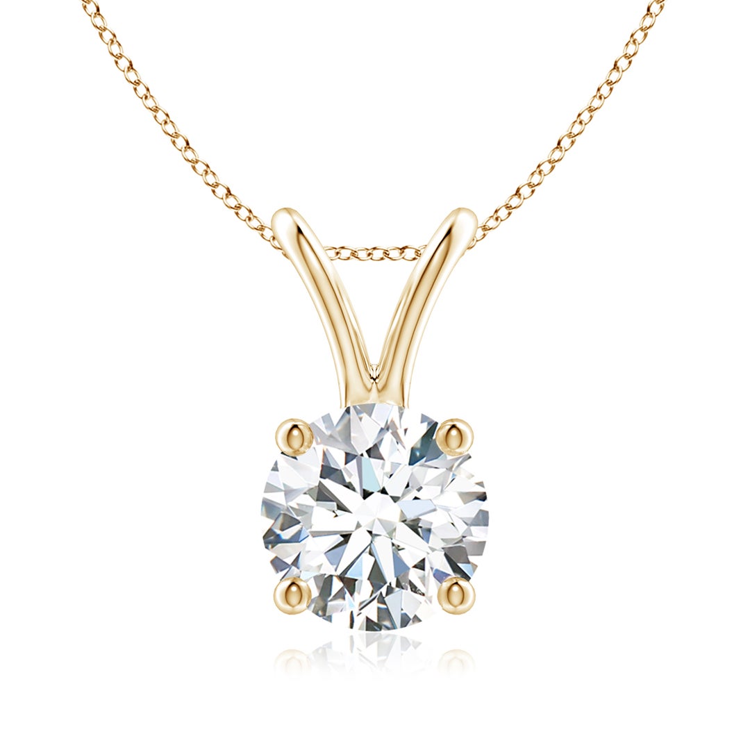 6.4mm FGVS Prong-Set Round Lab-Grown Diamond Solitaire V-Bale Pendant in Yellow Gold