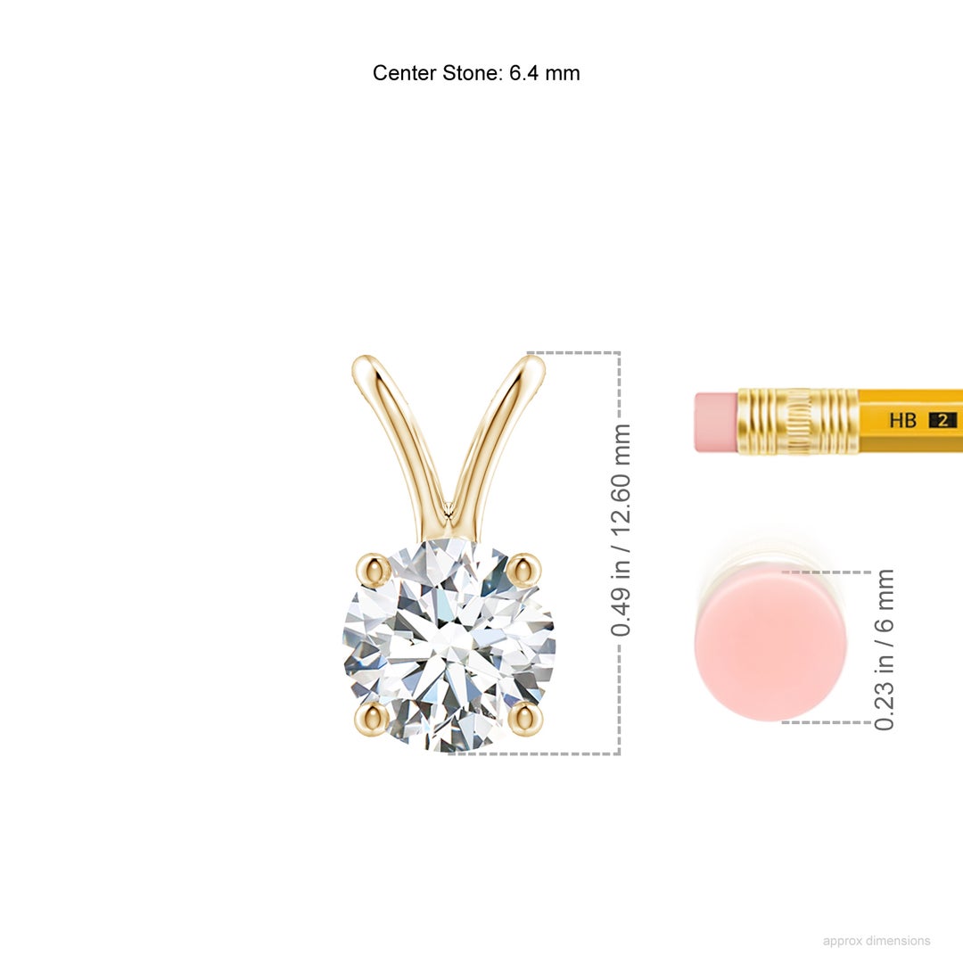6.4mm FGVS Prong-Set Round Lab-Grown Diamond Solitaire V-Bale Pendant in Yellow Gold - ruler