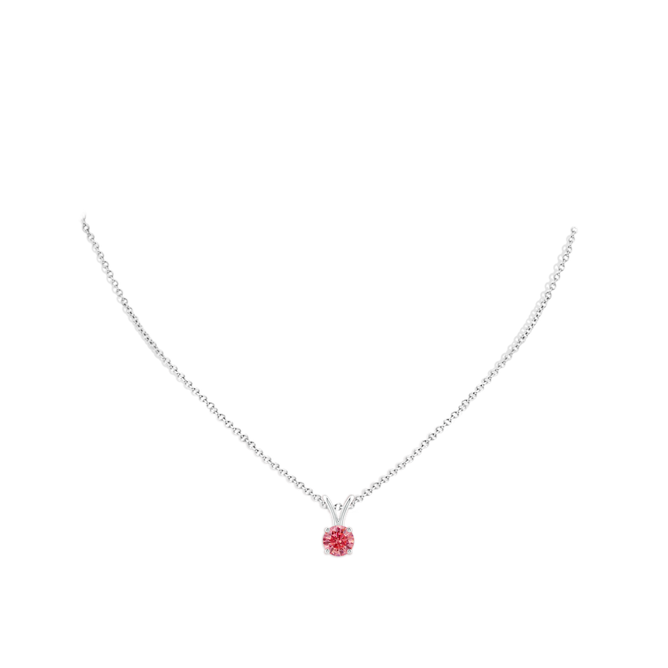 5.1mm Labgrown Round Lab-Grown Fancy Intense Pink Diamond Solitaire V-Bale Pendant in P950 Platinum pen