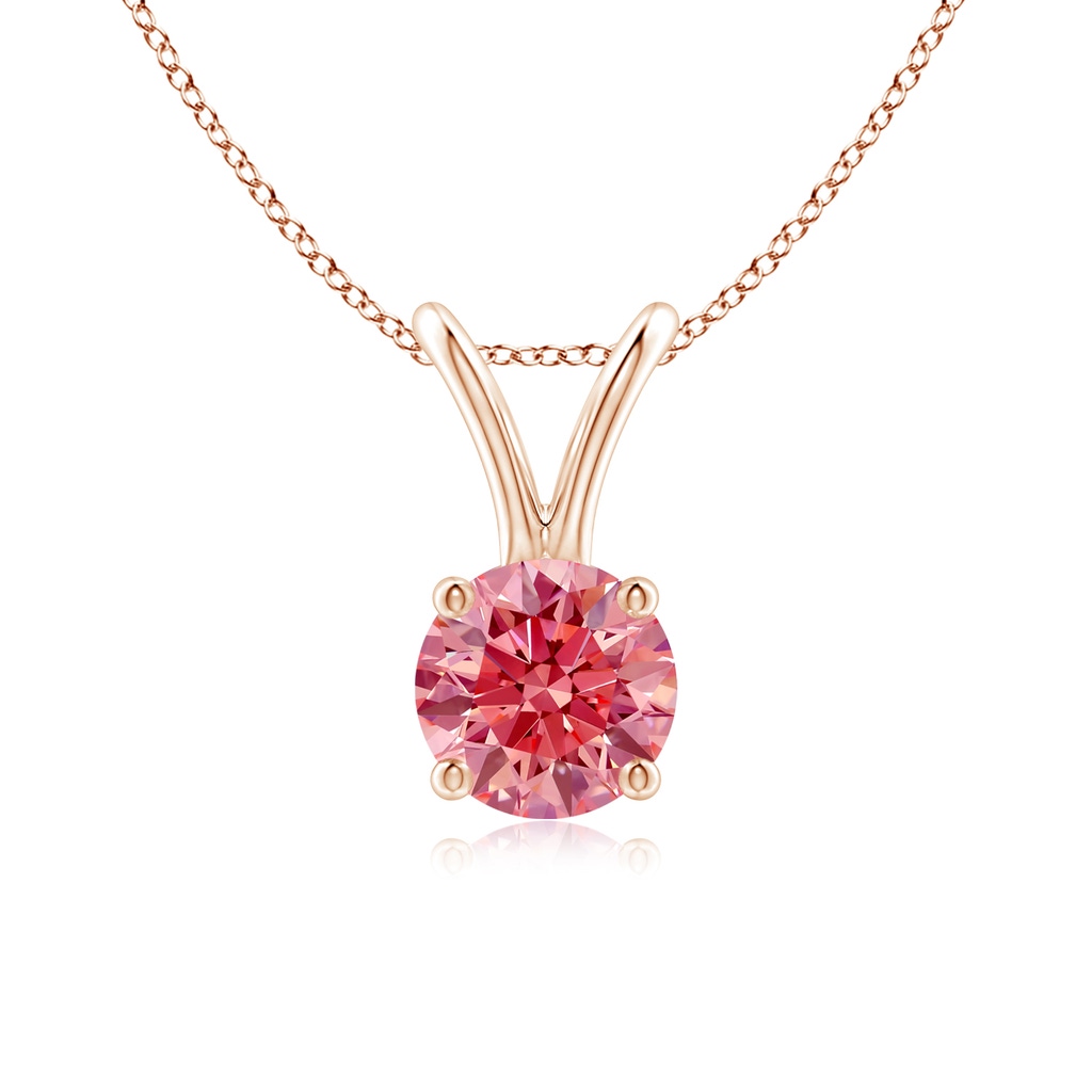 5.1mm Labgrown Round Lab-Grown Fancy Intense Pink Diamond Solitaire V-Bale Pendant in Rose Gold