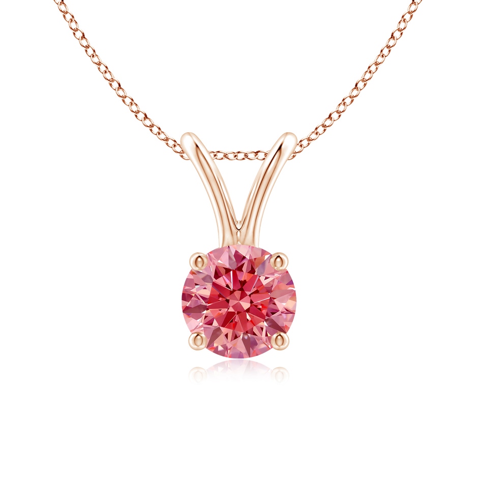 5.1mm Labgrown Round Lab-Grown Fancy Intense Pink Diamond Solitaire V-Bale Pendant in Rose Gold 