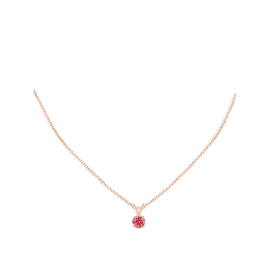 5.1mm Labgrown Round Lab-Grown Fancy Intense Pink Diamond Solitaire V-Bale Pendant in Rose Gold pen