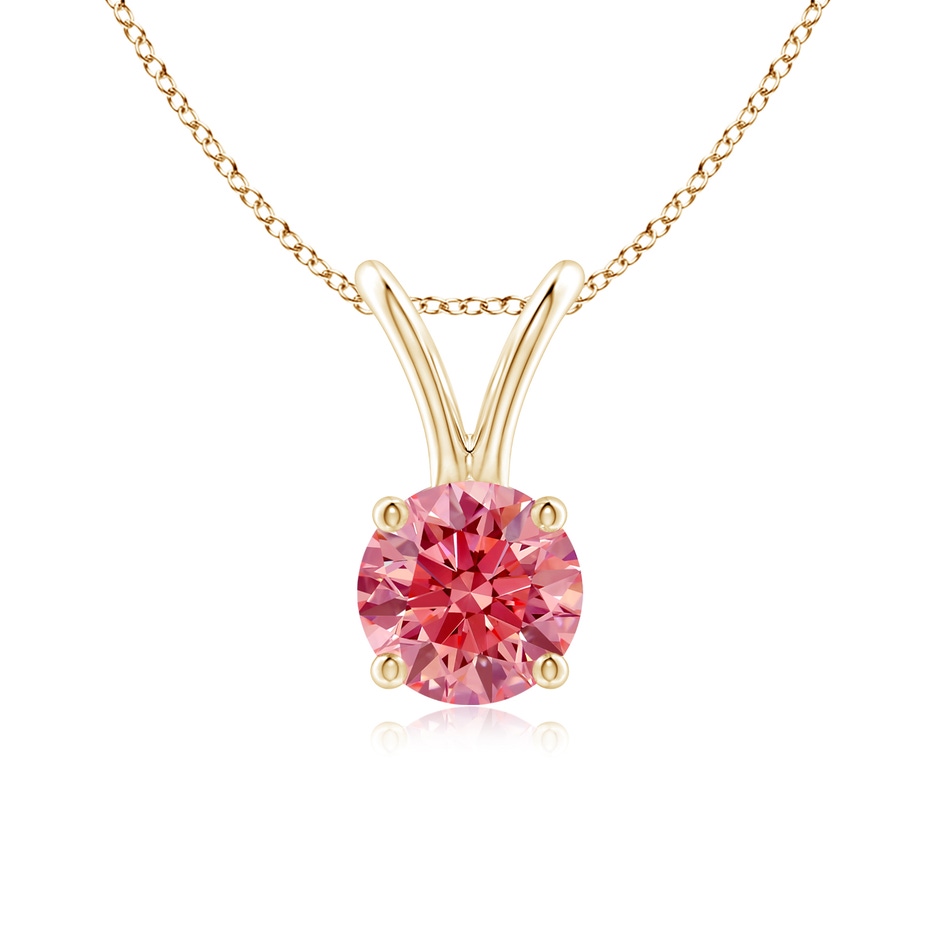 5.1mm Labgrown Round Lab-Grown Fancy Intense Pink Diamond Solitaire V-Bale Pendant in Yellow Gold 