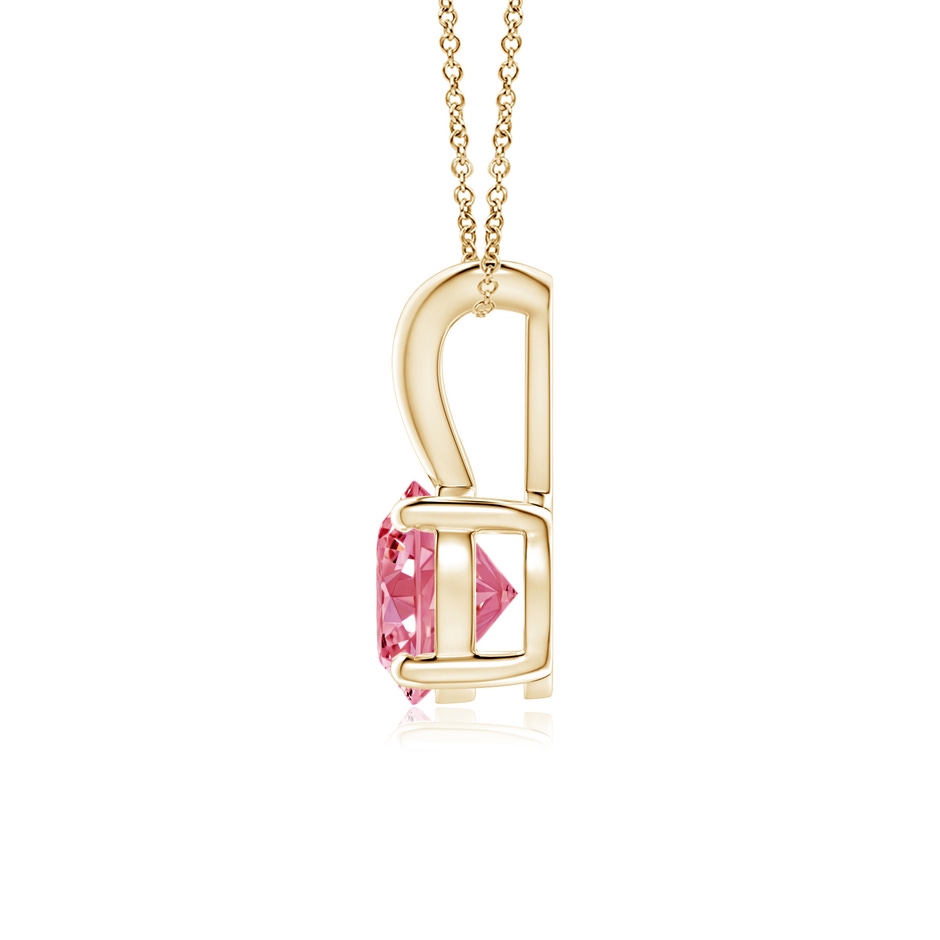 5.1mm Labgrown Round Lab-Grown Fancy Intense Pink Diamond Solitaire V-Bale Pendant in Yellow Gold side 199