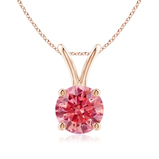 6.4mm Labgrown Round Lab-Grown Fancy Intense Pink Diamond Solitaire V-Bale Pendant in 18K Rose Gold