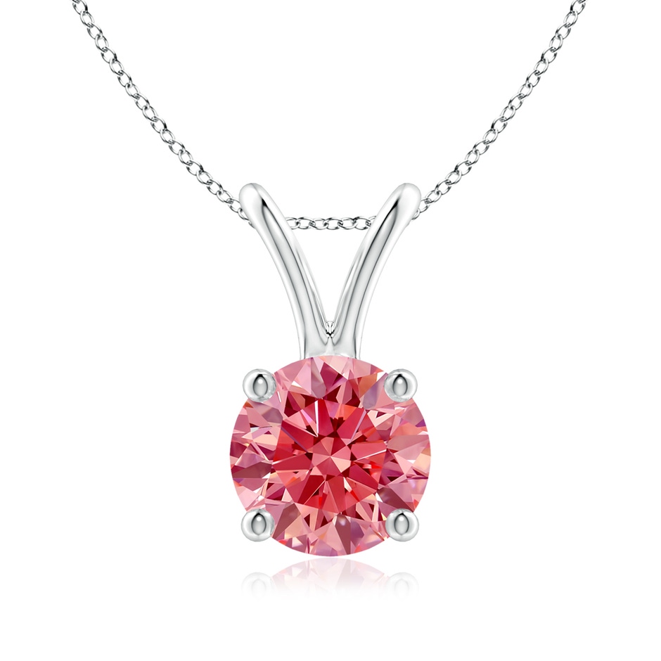 6.4mm Labgrown Round Lab-Grown Fancy Intense Pink Diamond Solitaire V-Bale Pendant in 18K White Gold 