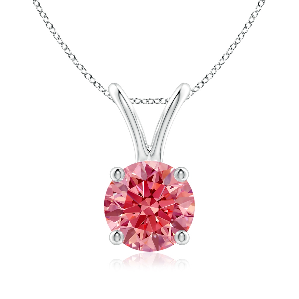 6.4mm Labgrown Round Lab-Grown Fancy Intense Pink Diamond Solitaire V-Bale Pendant in White Gold